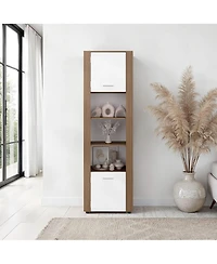 Depot E-Shop Kasaan Bookcase with Upper and Lower Doors, Open Display Shelves and Vertical Storage Design