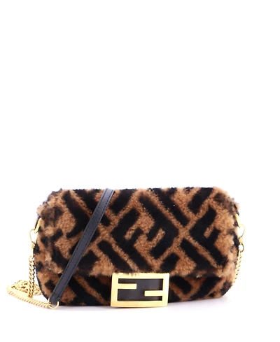 Pre-Owned Fendi Mini Baguette Nm Bag Zucca Shearling