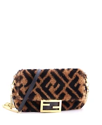 Pre-Owned Fendi Mini Baguette Nm Bag Zucca Shearling