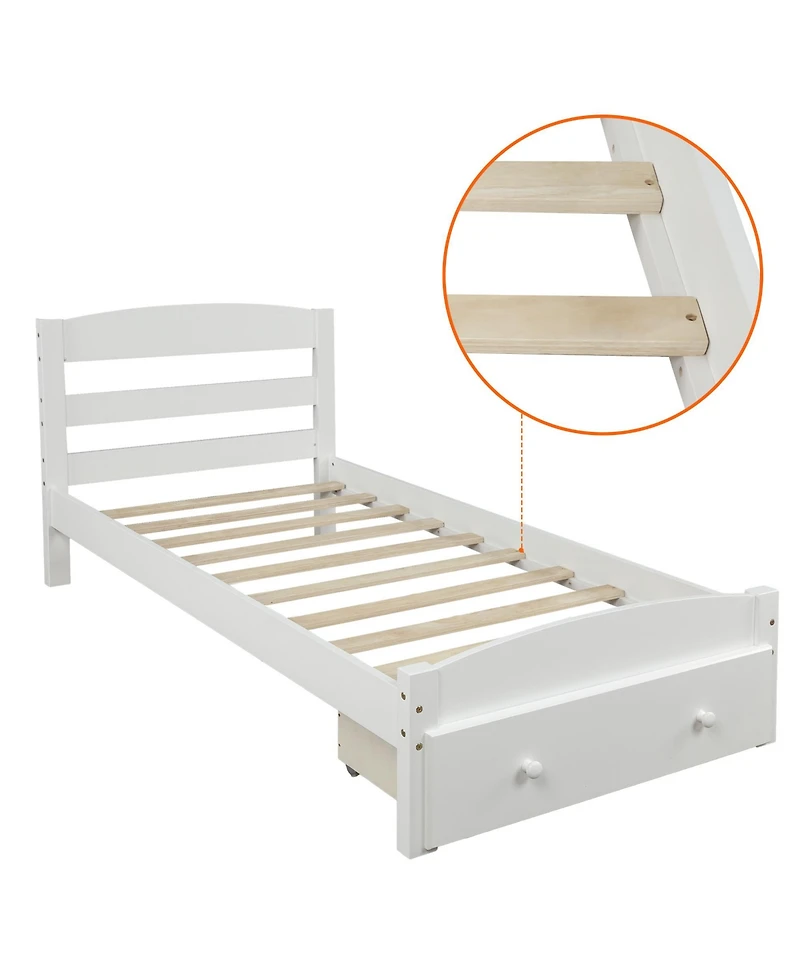 flynama Twin Size Platform Bed Frame With Storage Drawer Wood Slats No Box Spring