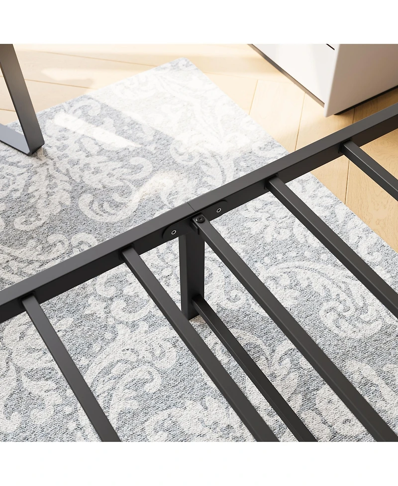 flynama Platform Bed Rustic Wood Headboard Metal Slats Storage