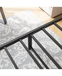 flynama Platform Bed Rustic Wood Headboard Metal Slats Storage