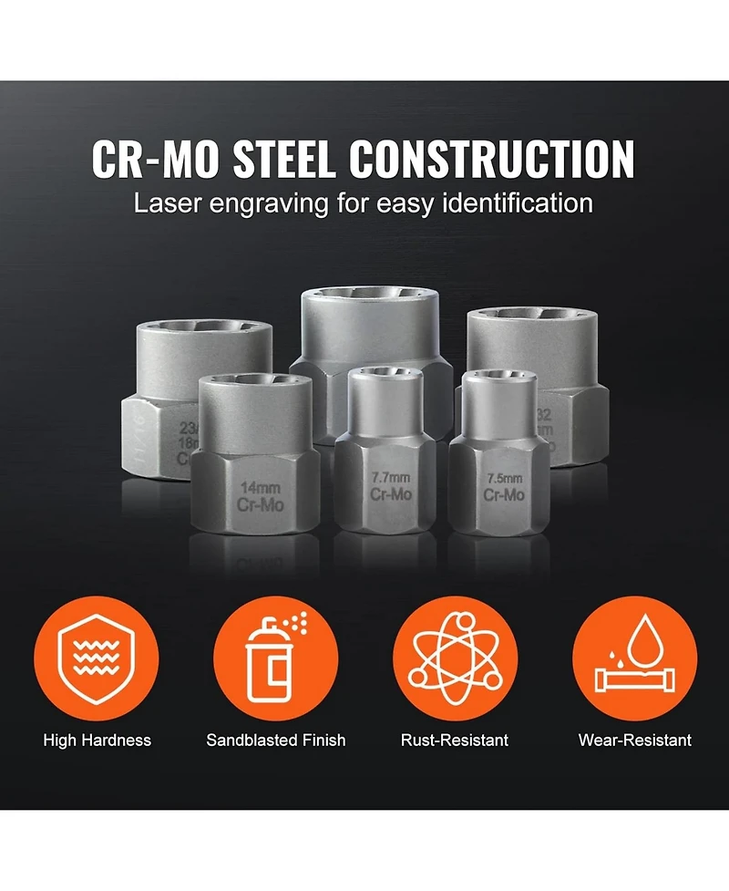 Xdovet Bolt Extractor Set, 29-Piece Bolt And Nut Remover Set, 6mm To 10mm, , Cr-mo Steel Extraction Socket Set With Storage Case