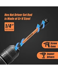 Xdovet 16Pcs Long Magnetic Nut Driver Set for Impact Drill, 6 Inch Long Nut Driver Set, Sae and Metric, 1/4 Inch Hex Shank, Cr-v Steel