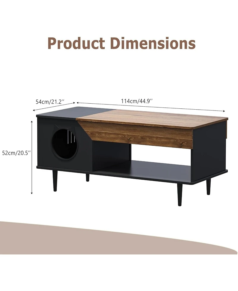 gaomon 45 in Coffee Table Cat Tables Living Room with Storage Drawer, Wooden Rustic Coffee Tables with Cat House, Hidden Kitty Food Table Litter Box