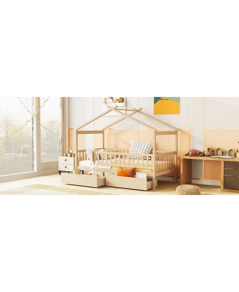 flynama Wooden House Bed Two Drawers