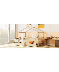 flynama Wooden House Bed Two Drawers