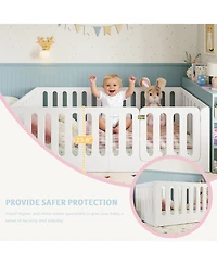 Rainsken Twin Size Floor Bed, Solid Wood Kids Bed Frame with High Fence and Door, Modern Low-Profile Design for Boys Girls, No Box Spring Required