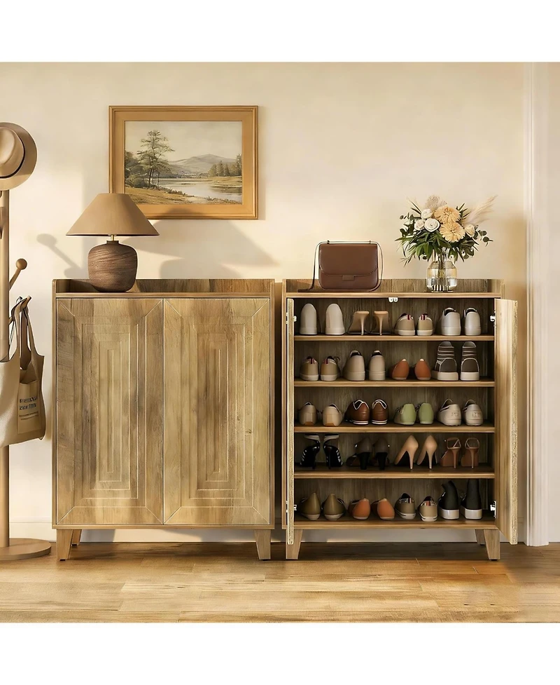 Tribesigns Shoe Cabinet with Doors and Wood Legs, 5-Tier Shoe Storage Cabinet with 4 Adjustable Shelves