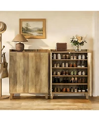 Tribesigns Shoe Cabinet with Doors and Wood Legs, 5-Tier Shoe Storage Cabinet with 4 Adjustable Shelves