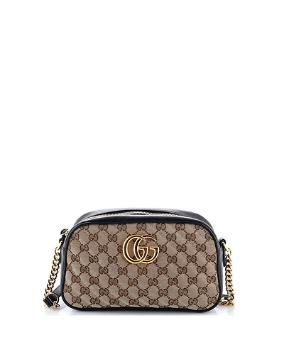 Pre-Owned Gucci Small Gg Marmont Shoulder Bag Diagonal Quilted Gg Canvas with Leather