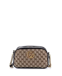 Pre-Owned Gucci Small Gg Marmont Shoulder Bag Diagonal Quilted Gg Canvas with Leather