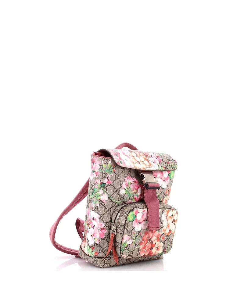 Pre-Owned Gucci Small Buckle Backpack Blooms Print Gg Coated Canvas