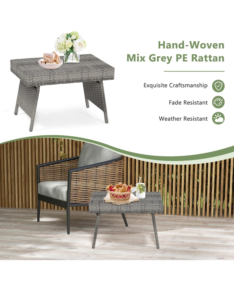 Inolait Folding Pe Rattan Side Coffee Table Patio Garden Furniture