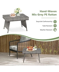 Inolait Folding Pe Rattan Side Coffee Table Patio Garden Furniture