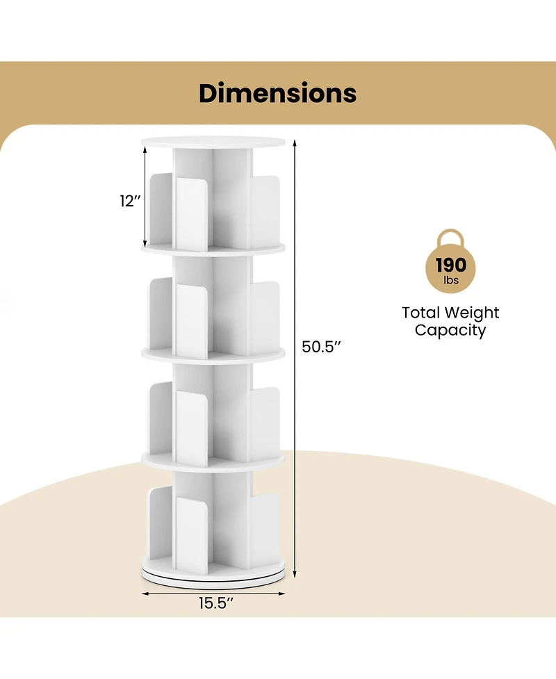 Slickblue 4-Tier Rotating Bookshelf 360degree(s) Display Rack with Dividers and Anti-falling