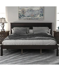 flynama Espresso Wood Platform Bed Frame with Headboard Wood Slat Support No Box Spring Needed