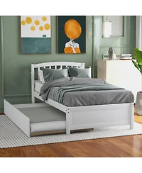 flynama Twin Size Wood Platform Bed With Trundle Pine Wood No Box Spring