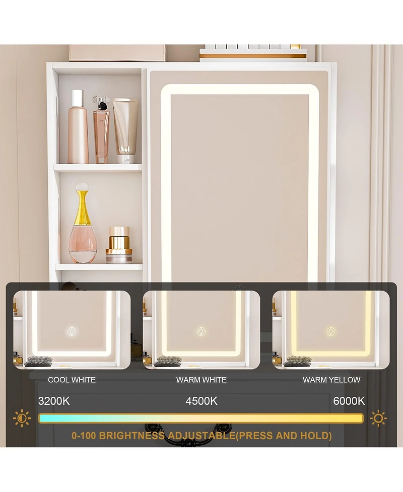 Rainsken Modern Makeup Vanity Set with Padded Stool