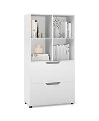 Slickblue 51 Inch Tall 5 Tier Bookcase with 4 Cubes and 2 Storage Drawers