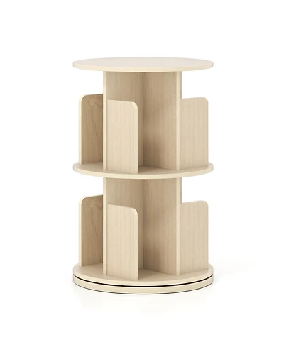 Slickblue 2-Tier Rotating Bookshelf with Dividers and Anti-falling