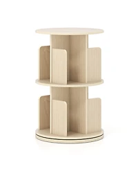 Slickblue 2-Tier Rotating Bookshelf with Dividers and Anti-falling