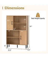 Slickblue Freestanding 47 Inch Cabinet with 2 Doors and 4 Open Shelves