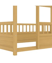 flynama Wooden Floor Bed With House Roof Frame And Fence Guardrails For Kids