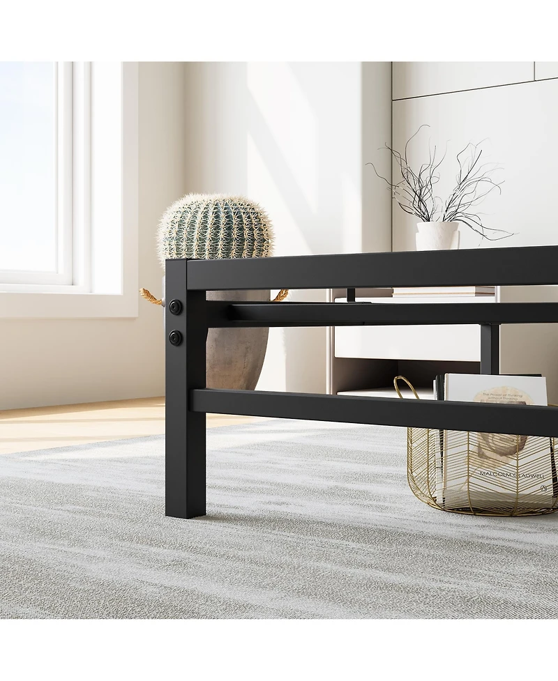 flynama Platform Bed Rustic Wood Headboard Metal Slats Storage