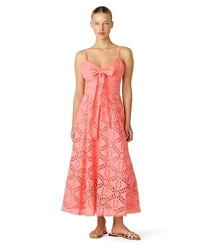 Steve Madden Juniors' Bow Front Eyelet Midi Sweetheart Neck Dress