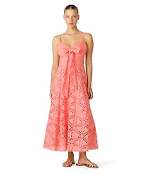 Steve Madden Juniors' Bow Front Eyelet Midi Sweetheart Neck Dress