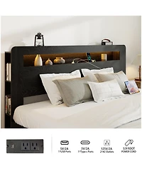 Rainsken Bed Frame, Wood Platform Bed with Storage Led Light Headboard, 2 Usb and Large Under Bed Storage for Bedroom