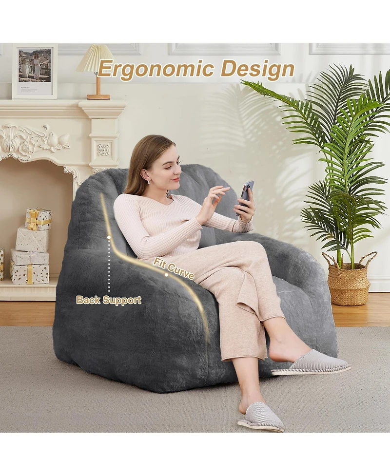 gaomon Giant Bean Bag Chair, Faux Fur Stuffed Bean Bag Couch with Filler, Bean Bag Chair for Adults