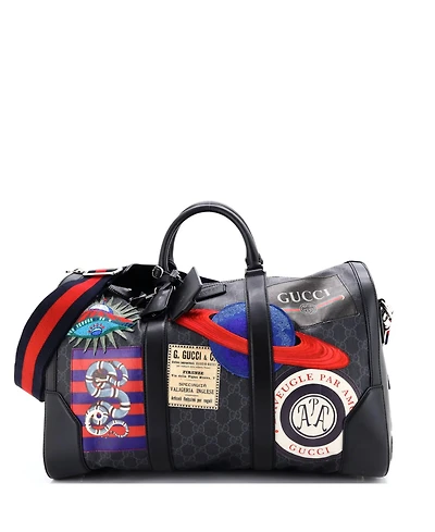 Pre-Owned Gucci Small Night Courrier Carry On Convertible Duffle Gg Coated Canvas with Applique