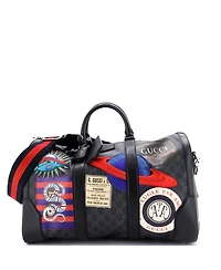 Pre-Owned Gucci Small Night Courrier Carry On Convertible Duffle Gg Coated Canvas with Applique