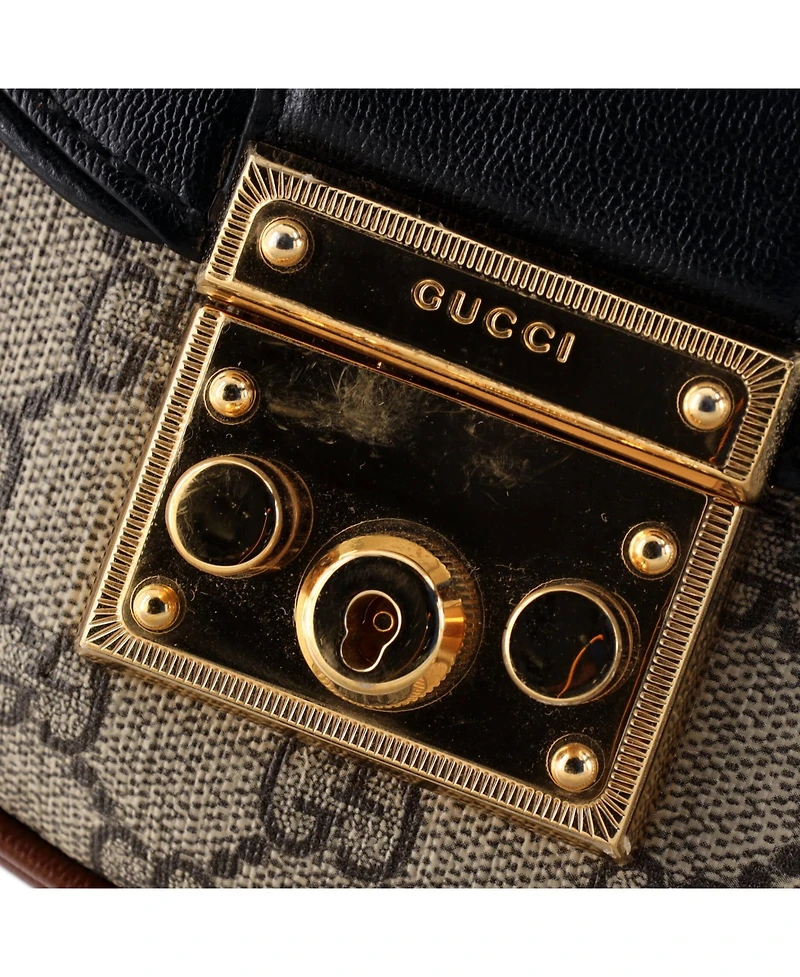 Pre-Owned Gucci Small Padlock Saddle Shoulder Bag Gg Coated Canvas and Leather