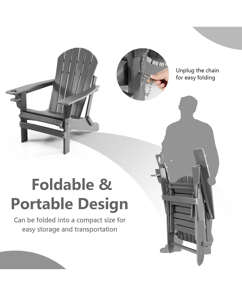 Gymax 2PCS Folding Adirondack Chair Hdpe Patio Lounge With Retractable Ottoman