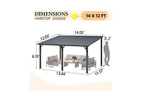 Aecojoy 14' x 12' Hardtop Gazebo Outdoor Pergola Lean to Metal Pergolas