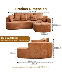 gaomon 106" Curved Modular Sectional Sofa with Throw Pillows, Luxury Chenille Boneless Cloud Couch