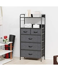 gaomon 5 Drawer Dresser for Bedroom - Storage Organizer Unit with Fabric, Sturdy Metal Frame and Wood Tabletop, Easy Pull Handle.