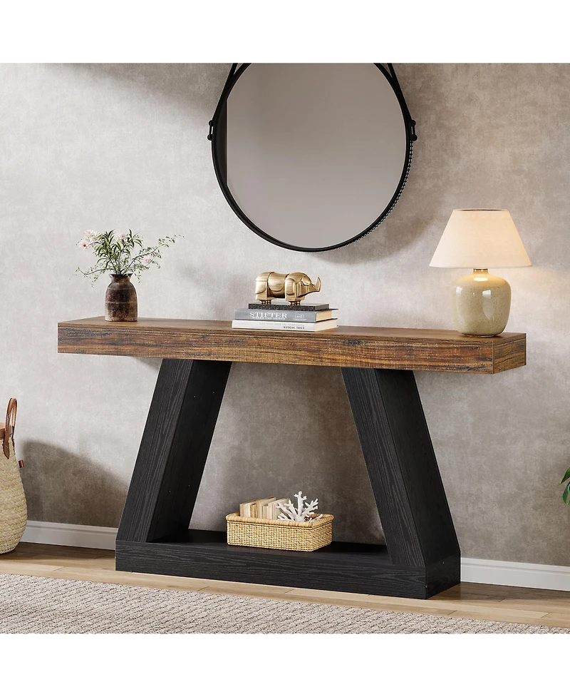Tribesigns Farmhouse Console Table, 55-Inch Rustic Sofa Table with Storage, Industrial Wooden Entryway for Hallway