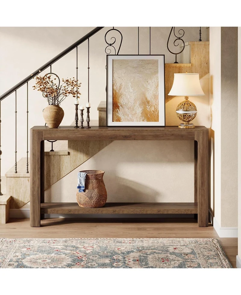 Tribesigns 63 Inch Entryway Console Table, 2-Tier Farmhouse Narrow Sofa Table Behind Couch, Accent Entrance Furniture, Rustic Brown