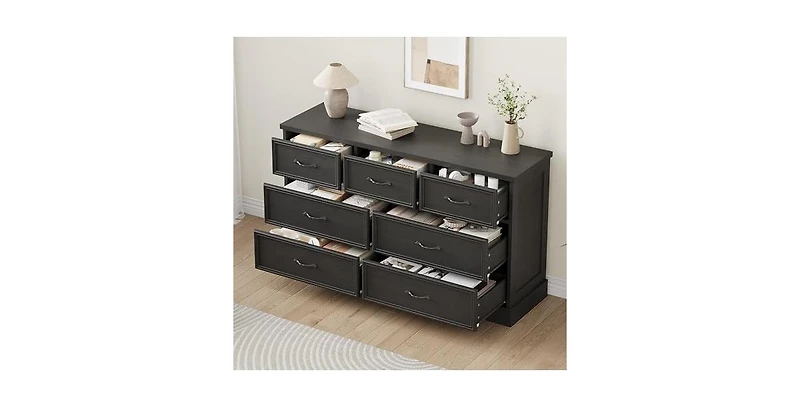 gaomon 7 Drawer Dresser for Bedroom, 55'' Wide Wooden Dressers with Metal Handle