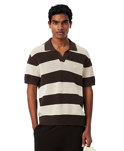 Lacoste Men's Short-Sleeve Striped Polo Collar Knit Sweater