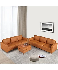 gaomon 85" Mid-Century 3-Seater Sofa Couch, Faux Leather Deep Seat, Comfy Cushions