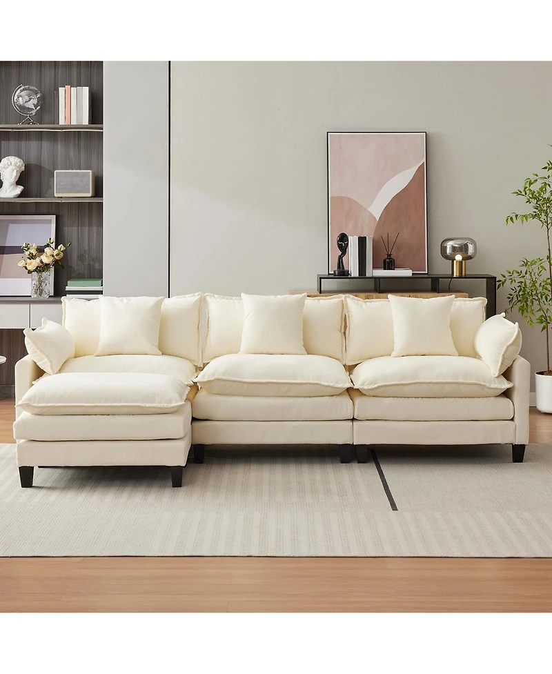 gaomon 112" L-Shaped Modular Sectional Sofa, Deep Seat Cloud Couch with Chenille and Corduroy, Ottoman and Armrests