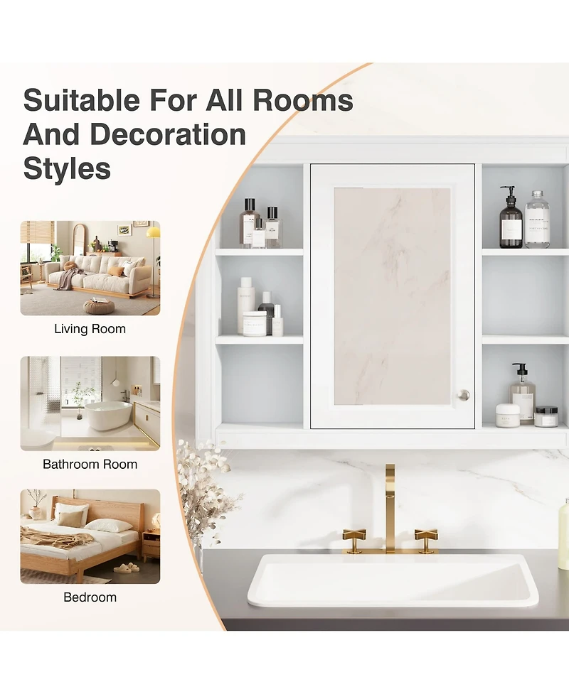 Busdays 35'' x 27.5'' Bathroom Medicine Cabinet with Mirror, Wall Mounted Storage Cabinet with 6 Open Shelves