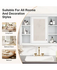 Busdays 35'' x 27.5'' Bathroom Medicine Cabinet with Mirror, Wall Mounted Storage Cabinet with 6 Open Shelves