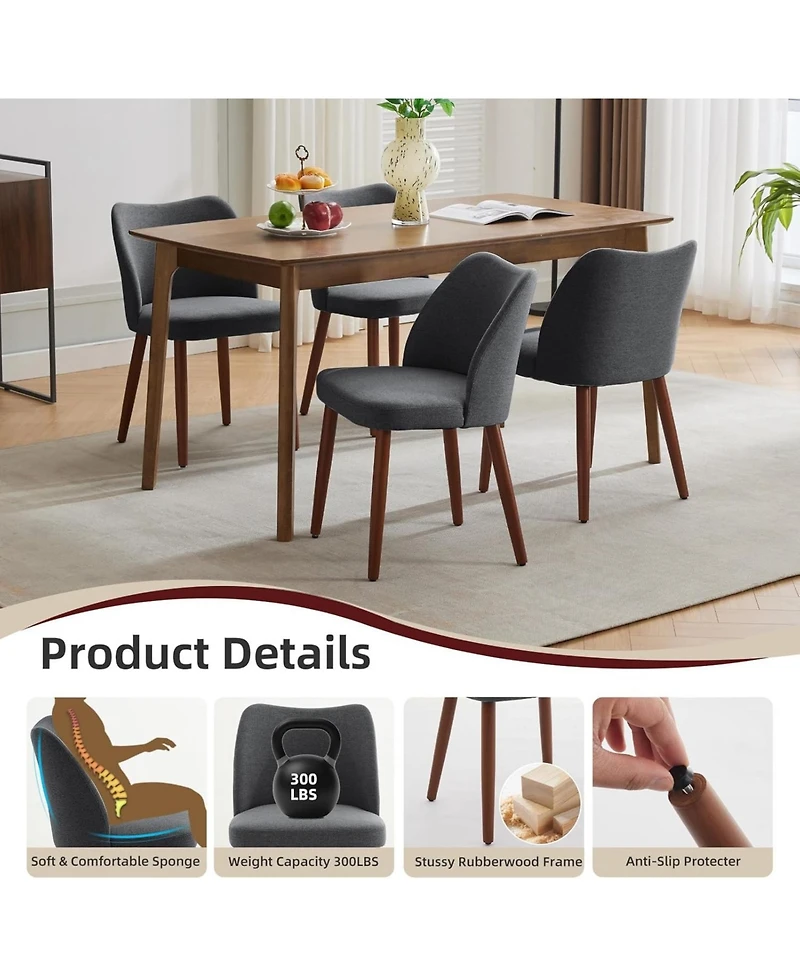 gaomon Dining Chair Set of 2,Linen Upholstered with Wood Legs,Wing Backrest,Wooden Kitchen Chair,Kitchen Chairs Thick Cushions