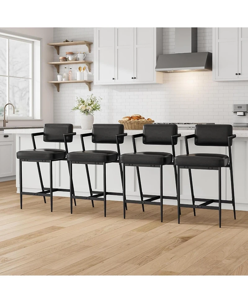 gaomon Bar Stools Set of 2 w/Backrest,27" Counter Height Stool with Armrest and Footrest,Tall Chairs Thick Cushion Thickened Metal